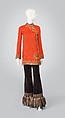 Evening ensemble, House of Balmain (French, founded 1945), a) silk, metal, plastic; b) silk, synthetic, fur, French